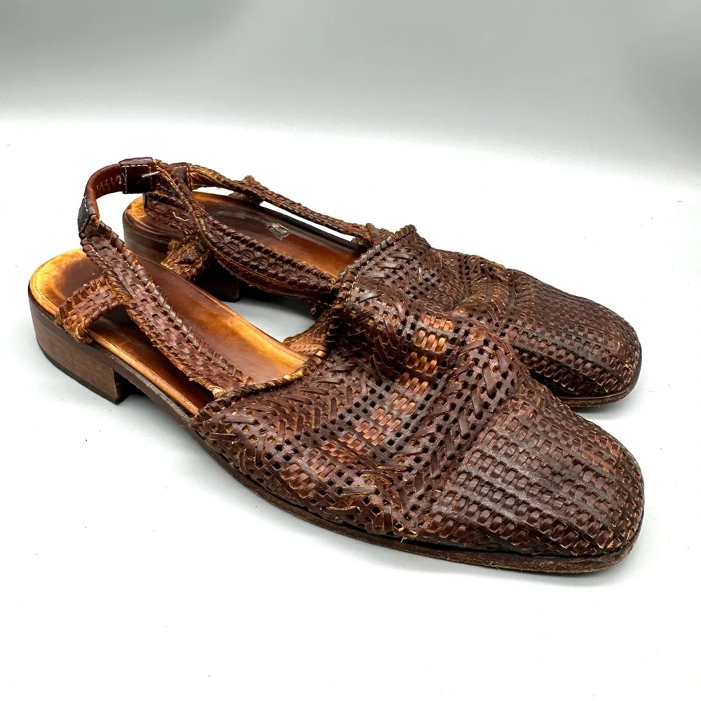 SESTO MEUCCI Woven Slingback Sandals Strappy Braided Sz. 8.5 M Brown ITALY - Picture 3 of 6